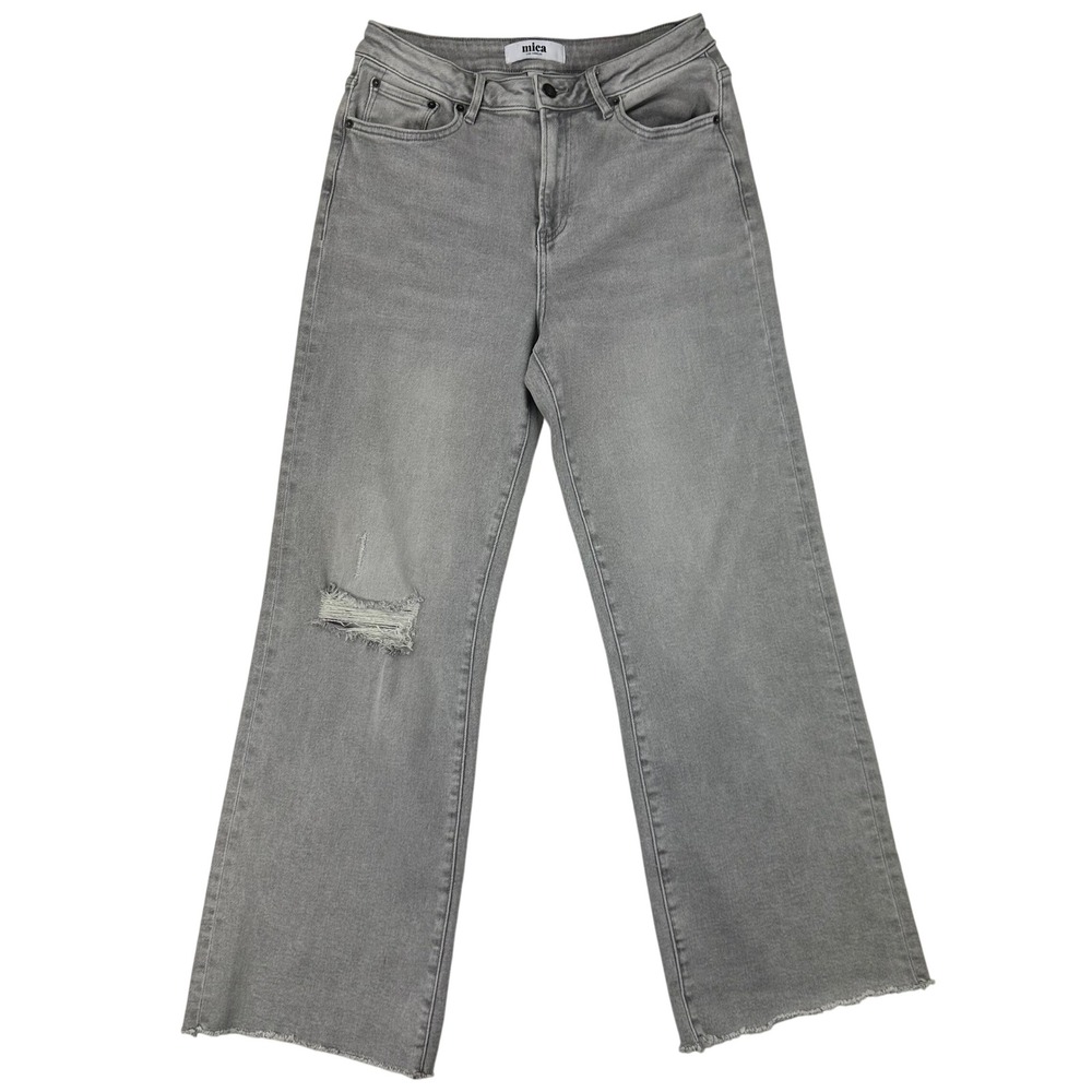 Mica Denim Wide Leg Jeans Womens 28 Gray Distressed Raw Hem‎ Stretch Relaxed